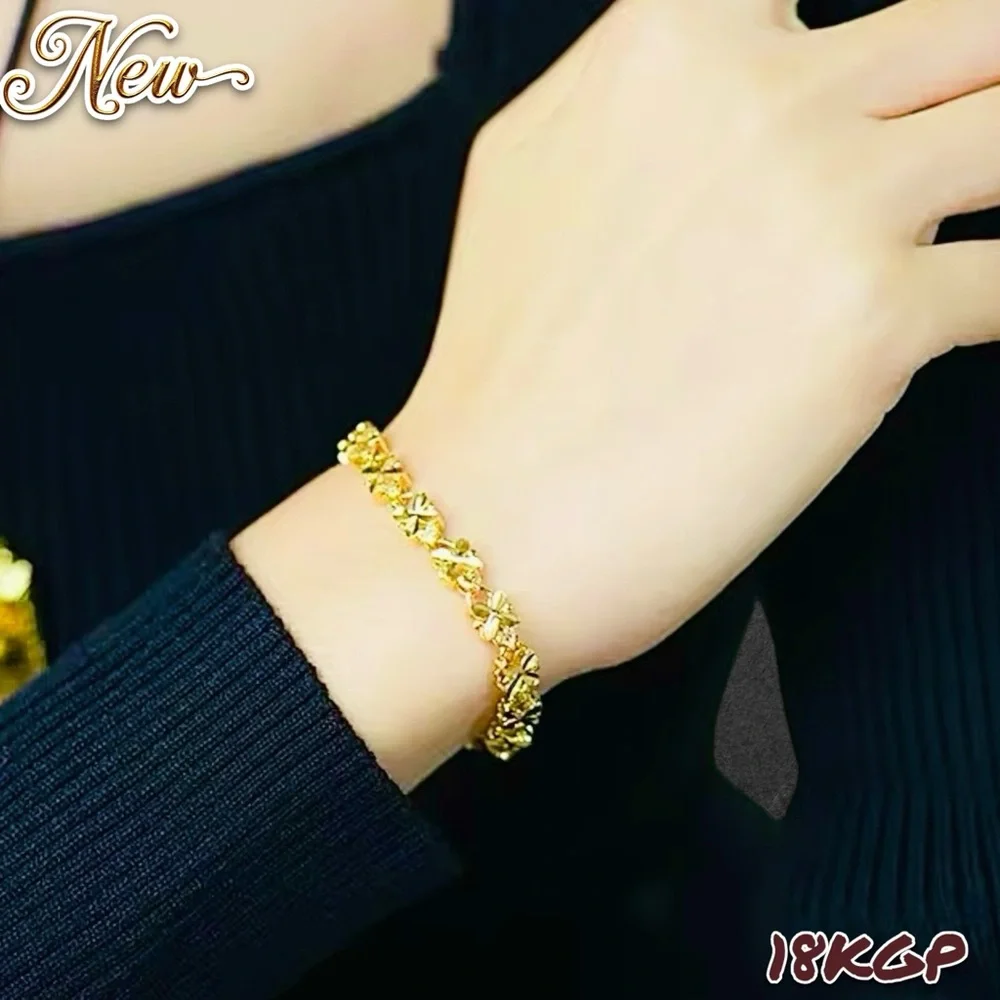 New 18K Gold Plated 8 Inch Four-leaf clover Chain Bracelet Unisex - Picture 4 of 11